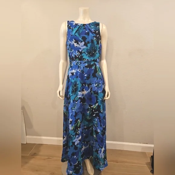 Eliza J | Dresses | Eliza J Blue Floral Sleeveless Maxi Dress Size 6 |  Poshmark